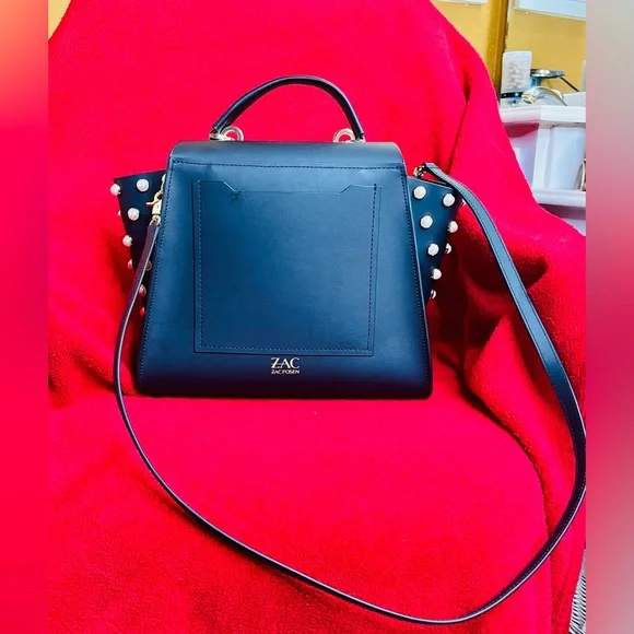 Zac Posen Black and Gold Structured Satchel with Pearl Accents & Dust Bag - Picture 6 of 10